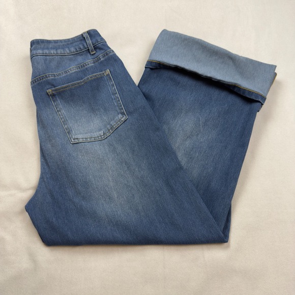 HALARA Denim - Halara Petite Wide Leg Rolled Hem Medium Wash High Rise Blue Denim Small Petite